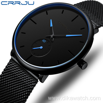 CRRJU Fashion Mens Watches Ultra Thin Quartz Watch Men 2020 New Casual Mesh Belt Waterproof Stylish Watches Relogio Masculino